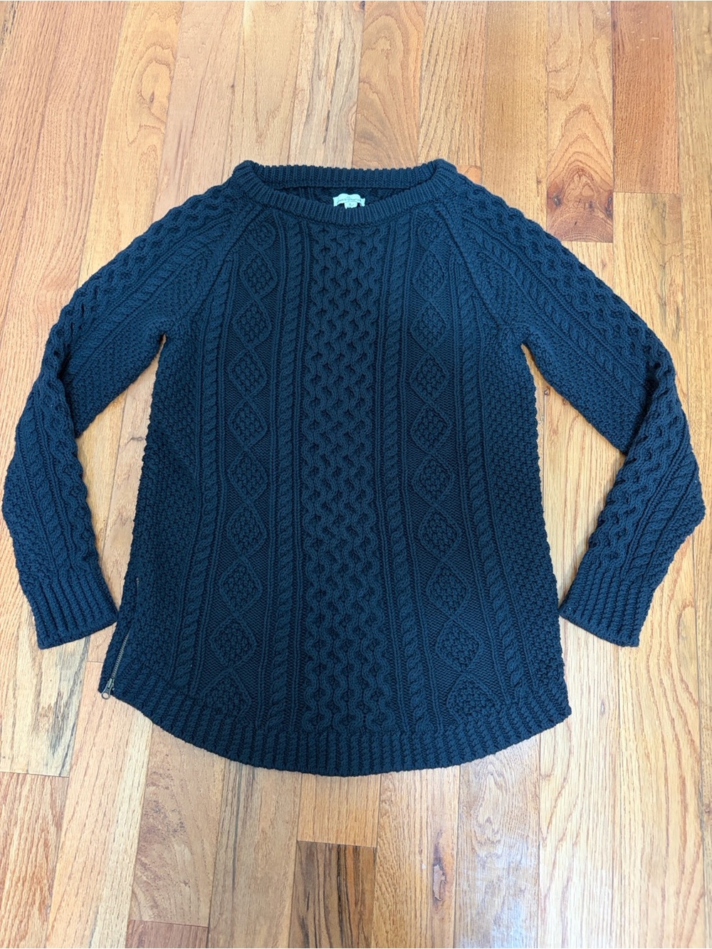 LL Bean Signature Sweater Womens Small Fisherman's Cable Knit Heavy Cotton Black